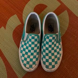 Vans Slip Ons, Sea-foam Green and white checkers